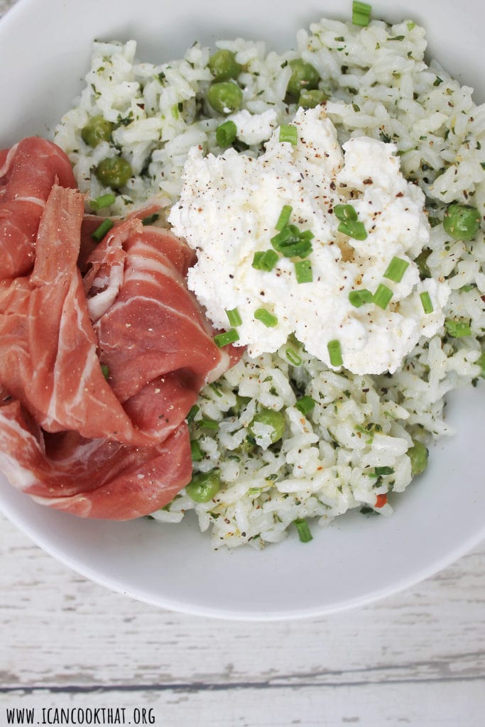 Herb Rice with Peas Prosciutto and Ricotta